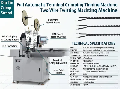 Full Automatic Terminal Crimping Tinning Machine Two Wire Twisting Machine JW-WTT - Automatisk trådkrympemaskin