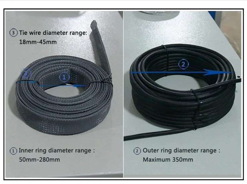 sample of cable Coiling Tying Bundle With Meter Counting, Wire Cutting coil Winding Binding Machine, Cable Rewinding Machine, Fully Automatic Binding Wire Tying Machine, Wire Winding Coil Machine Eksempel på kabelspole-bindingsbunt med målertelling, wire cutting coil winding binding machine, cable rewinding machine, helautomatisk binding wire tie-maskin, wire winding coil machine